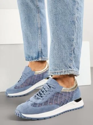 Niebieskie Ażurowe Sneakersy Ozdobione Metalicznymi Wstawkami Sdivane mellisa