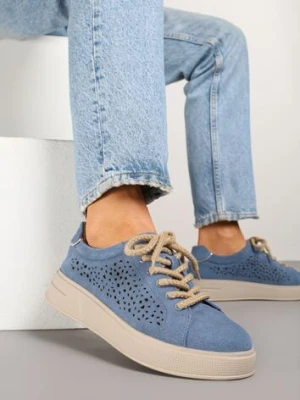 Niebieskie Ażurowe Sneakersy w Stylu Tenisówek ze Skóry Naturalnej Lirivra goodin