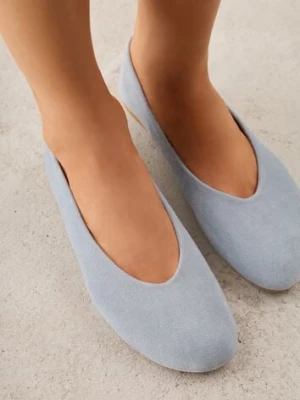 Niebieskie Balerinki z Imitacji Zamszu w Stylu Basic Saraphiele