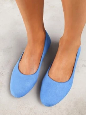 Niebieskie Balerinki z Imitacji Zamszu z Okrągłym Noskiem Garneli