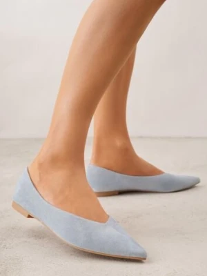 Niebieskie Balerinki z Imitacji Zamszu ze Szpiczastym Noskiem Melikel