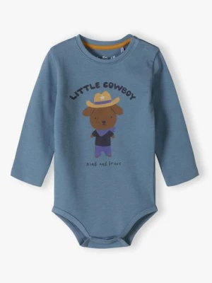 Niebieskie bawełniane body niemowlęce z długim rękawem - LITTLE COWBOY 5.10.15.