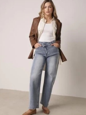 Niebieskie Bawełniane Jeansy Balloon z Asymetrycznym Zapięciem i Wysokim Stanem Evile milas91