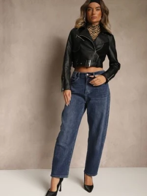 Niebieskie Bawełniane Jeansy Mom Fit z Wysokim Stanem Nelinela milas91