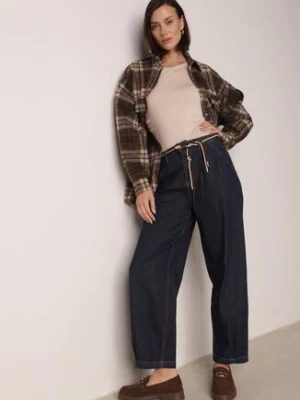 Niebieskie Bawełniane Jeansy o Szerokim Kroju z Wysokim Stanem ze Sznurkiem Carmencita milas91