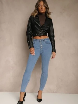 Niebieskie Bawełniane Jeansy Skinny z Guzikami Hirgisse daysie