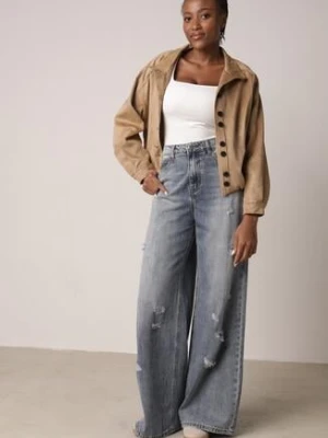 Niebieskie Bawełniane Jeansy Typu Palazzo Ozdobione Przetarciami i Dziurami Erivaine