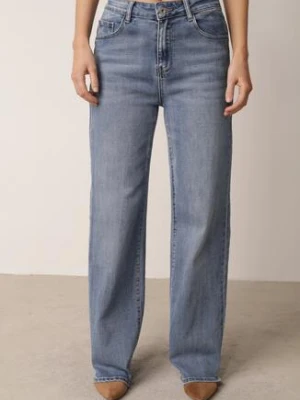 Niebieskie Bawełniane Jeansy z Wysokim Stanem i Szerokimi Nogawkami Marydia daysie