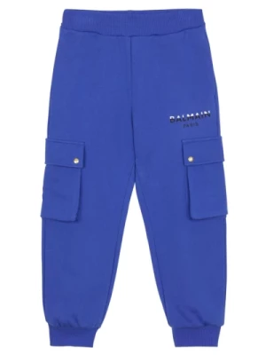 Niebieskie Bawełniane Spodnie z Nadrukiem Logo Balmain