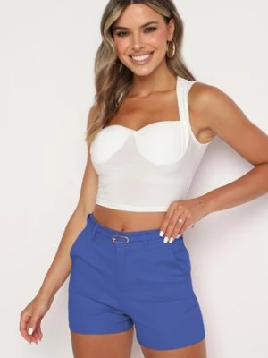 Niebieskie Bermudy Szorty z Materiałowym Paskiem w Talii Rivatha