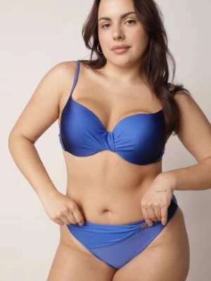 Niebieskie Bikini Biustonosz i Figi z Ozdobnym Marszczeniem i Aplikacją Periete swest