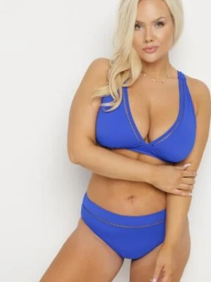Niebieskie Bikini Biustonosz i Majtki Typu Figi z Ażurowym Wzorem Lunella