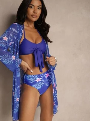 Niebieskie Bikini Biustonosz z Wiązaniem i Figi z Dodatkową Siateczkową Narzutką Zarionea rosse line