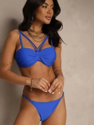 Niebieskie Bikini Majtki Typu Figi i Biustonosz z Ozdobnymi Paskami Fadelinna rosse line