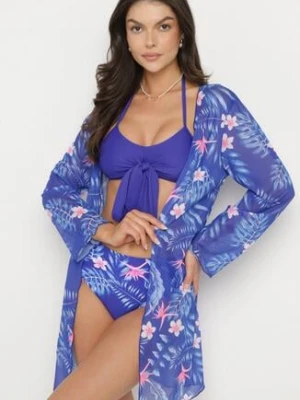 Niebieskie Bikini Wiązany Biustonosz i Majtki Figi z Dodatkową Narzutką z Siateczki Zareliah rosse line