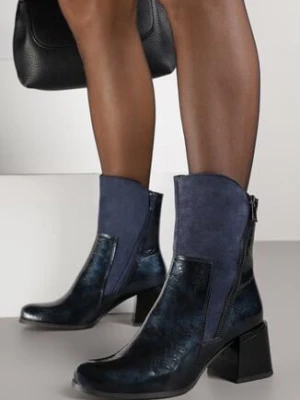 Niebieskie Botki na Klocku z Asymetryczną Cholewką i Ozdobnym Suwakiem Anilerie m.daszynski