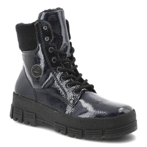 Niebieskie Botki Rieker Obuwie Damskie Na Solidnej Podeszwie