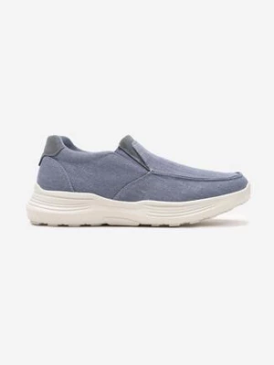 Niebieskie Buty Sportowe Slip On z Jeanowego Materiału Moallin