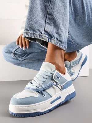 Niebieskie Sneakersy na Platformie z Ozdobnymi Sznurówkami Aqara
