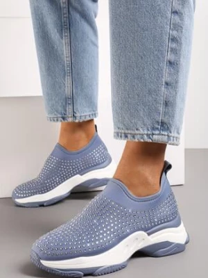 Niebieskie Buty Sportowe w Cyrkonie na Grubej Podeszwie Coneta