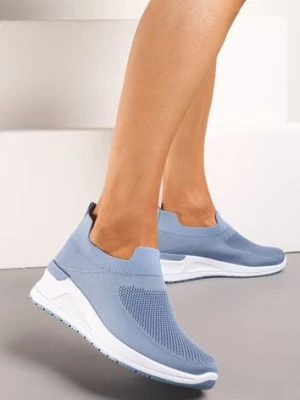 Niebieskie Casualowe Buty Sportowe na Platformie bez Zapięcia Winulla