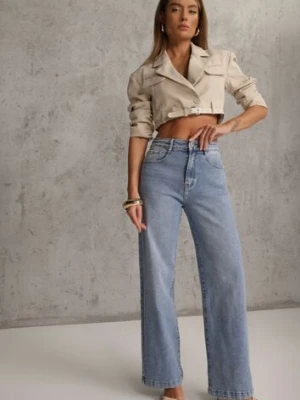 Niebieskie Casualowe Jeansy Wide Leg High Waist z Bawełną Sulaer