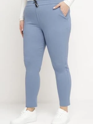 Niebieskie Casualowe Spodnie z Elastyczną Gumką w Pasie i Ozdobnymi Sznurkami Penderia bh forever