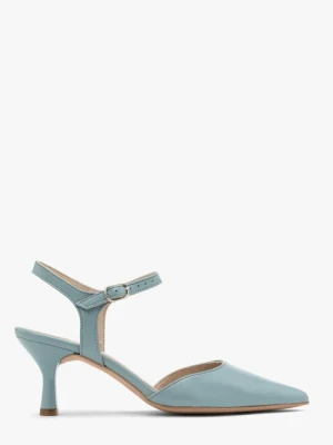 Niebieskie czółenka na lakierowanym obcasie Ryłko