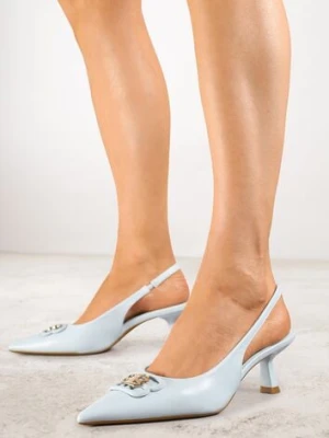 Niebieskie Czółenka Sandały Vices na Kaczuszce Typu Slingback Ozdobione Metaliczną Aplikacją Lilarunea
