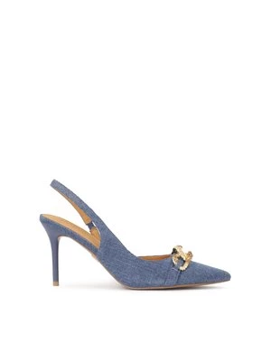 Niebieskie czółenka slingback z tkaniny denim Kazar