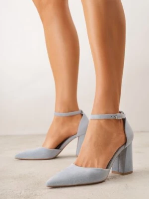 Niebieskie Czółenka z Imitacji Zamszu na Słupkowym Obcasie ze Szpiczastym Noskiem Hadina