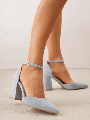 Niebieskie Czółenka z Imitacji Zamszu na Słupku z Noskiem w Szpic Violetto