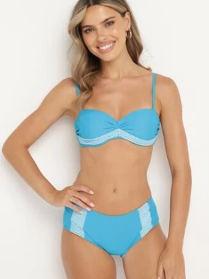 Niebieskie Dwuczęściowe Bikini Stanik z Ozdobnymi Wiązaniami Majtki Figi Quidia