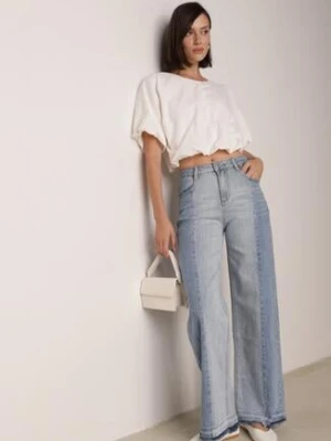 Niebieskie Dwukolorowe Jeansy o Szerokim Kroju z Wysokim Stanem Seronore milas91