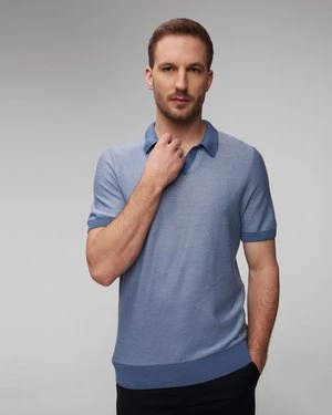 Niebieskie dzianinowe polo męskie Hugo Boss Tempio