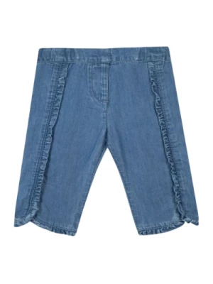 Niebieskie dżinsowe spodnie dziecięce z falbankami Tartine et Chocolat
