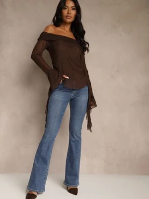 Niebieskie Elastyczne Jeansy z Nogawkami Typu Flare Zenala hello miss