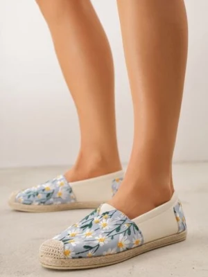 Niebieskie Espadryle Ozdobione Kwiatowym Haftem i Plecionką Kiranth