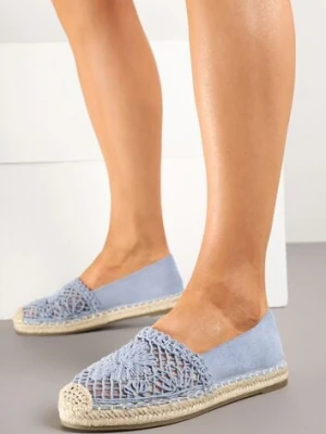 Niebieskie Espadryle z Ażurową Cholewką i Plecionką Sdivena