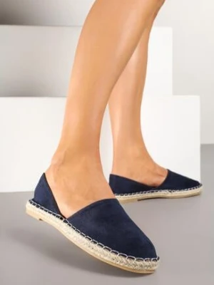 Granatowe Espadryle z Plecionką i Wyciętą Cholewką Prommea