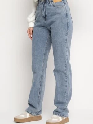 Niebieskie Gładkie Jeansy Straight z Wysokim Stanem Cassalia m.sara