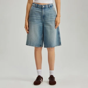 Niebieskie jeansowe bermudy baggy fit z efektem sprania House