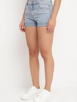 Niebieskie Jeansowe Klasyczne Szorty z Bawełną i Wysokim Stanem Nelindra b.s.jeans