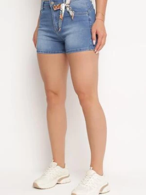 Niebieskie Jeansowe Szorty Klasyczne z Wysokim Stanem i Ozdobną Kokardą Garolia