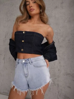 Niebieskie Jeansowe Szorty z Bawełną High Waist z Postrzępionymi Nogawkami Calamailt milas91