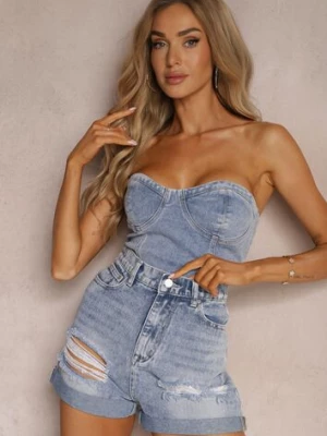 Niebieskie Jeansowe Szorty z Bawełny High Waist z Dziurami Quolia jack berry