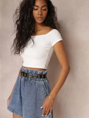 Niebieskie Jeansowe Szorty z Gumką w Pasie i Paskiem z Imitacji Skóry Alyssania elsa.m by may