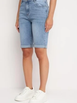Niebieskie Jeansowe Szorty z Wysokim Stanem i Bawełną Ozdobione Przetarciami Nelixa hello miss