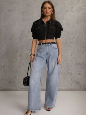 Niebieskie Jeansy Balloon z Bawełną High Waist Pronadina