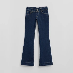 Niebieskie jeansy bootcut z motywem flagi House